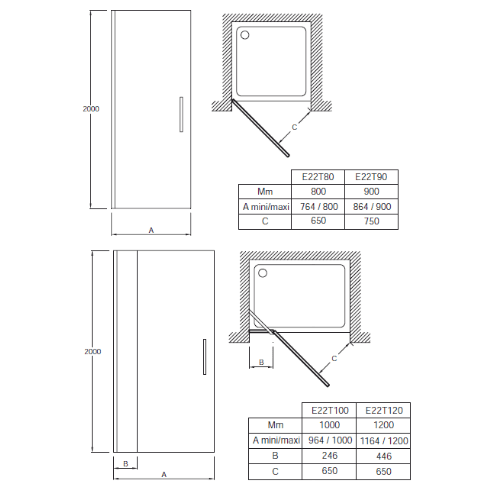 Душевая дверь в нишу Jacob Delafon CONTRA E22T90-GA