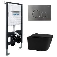 Комплект унитаза с инсталляцией Abber Rechteck AC1201MB-AC0105-AC0121NG с клавишей смыва никель