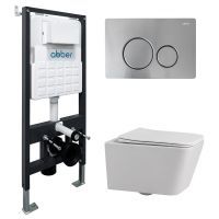 Комплект унитаза с инсталляцией Abber Rechteck AC1201-AC0105-AC0121MCH с клавишей смыва матовый хром