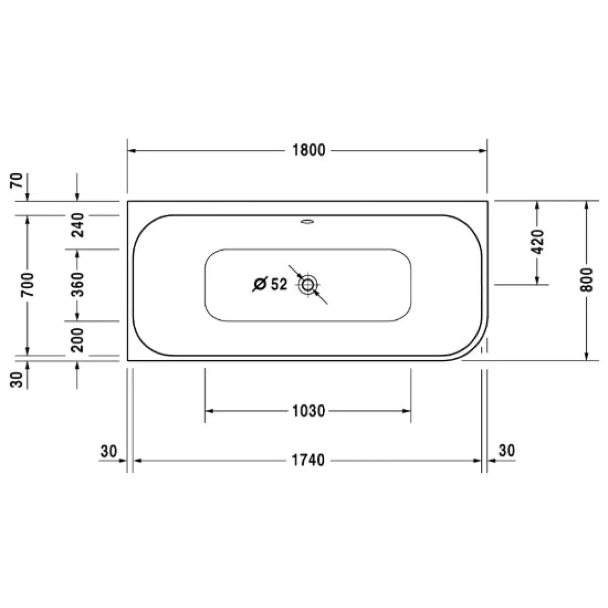 Акриловая ванна 180x80 см L Duravit Happy D.2 700316000000000