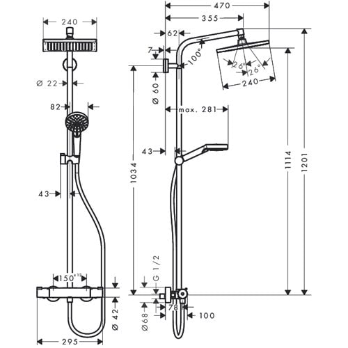 Верхний душ Grohe Rainshower F-series 27271000, 25,4*25,4 см, 1 режим струи, без держателя, хром