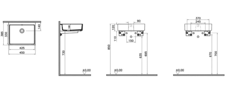Прямоугольная раковина-чаша Vitra ArchiPlan 45 см 7403B003-0012 белый