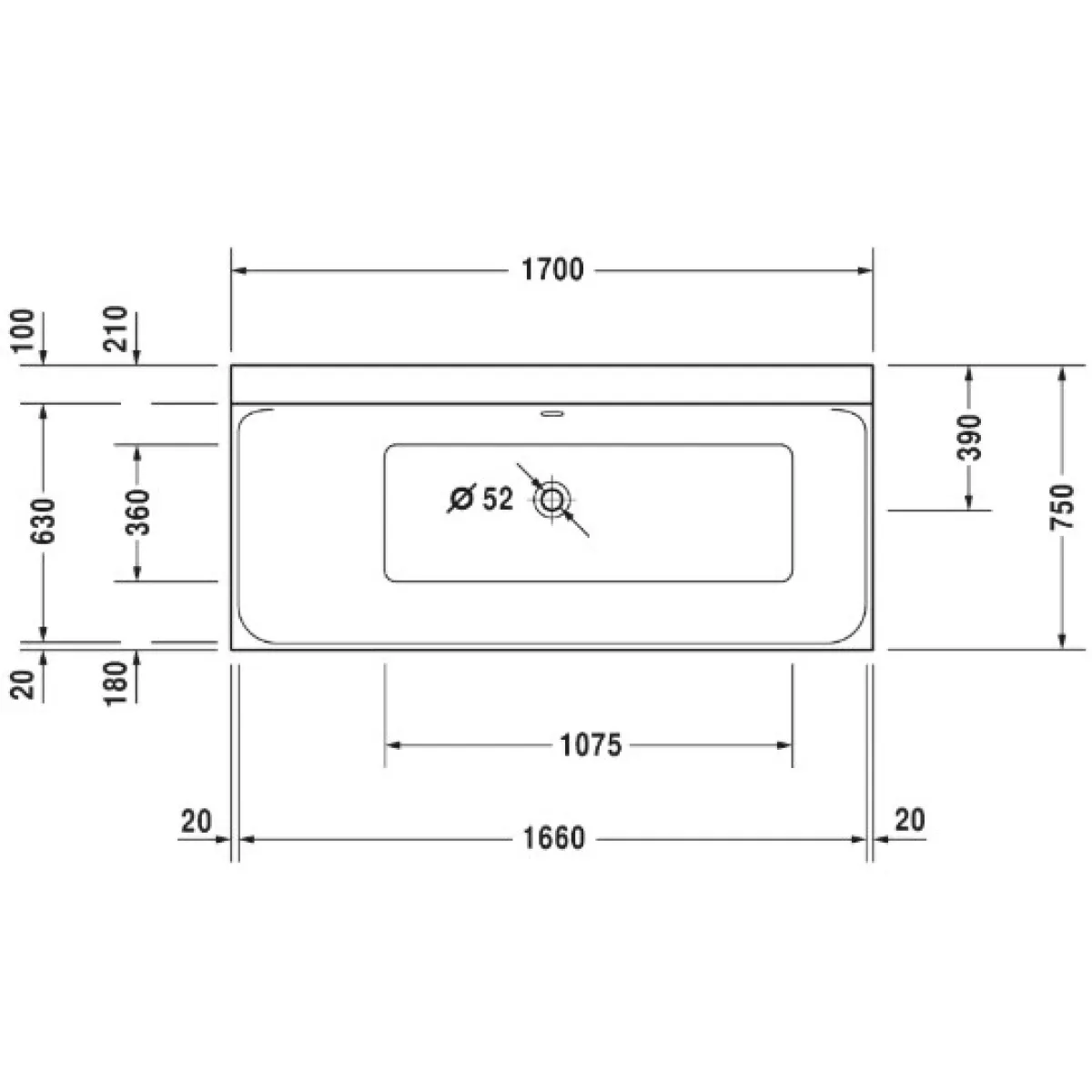 Акриловая ванна 170x75 см L Duravit P3 Comforts 700375000000000