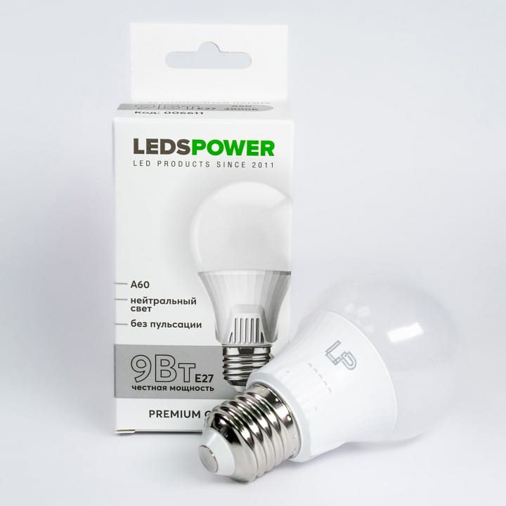 Лампа светодиодная LEDS POWER A60 E27 9Вт 4000K 006611
