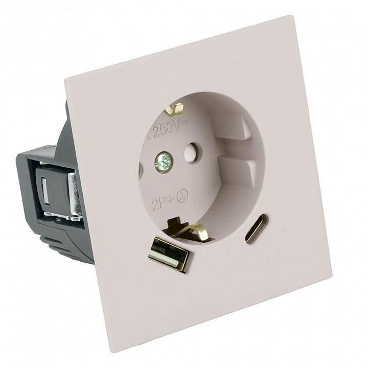 Розетка с заземлением и со шторкой и 2хUSB type A и C, без рамки Stekker Мия 50482