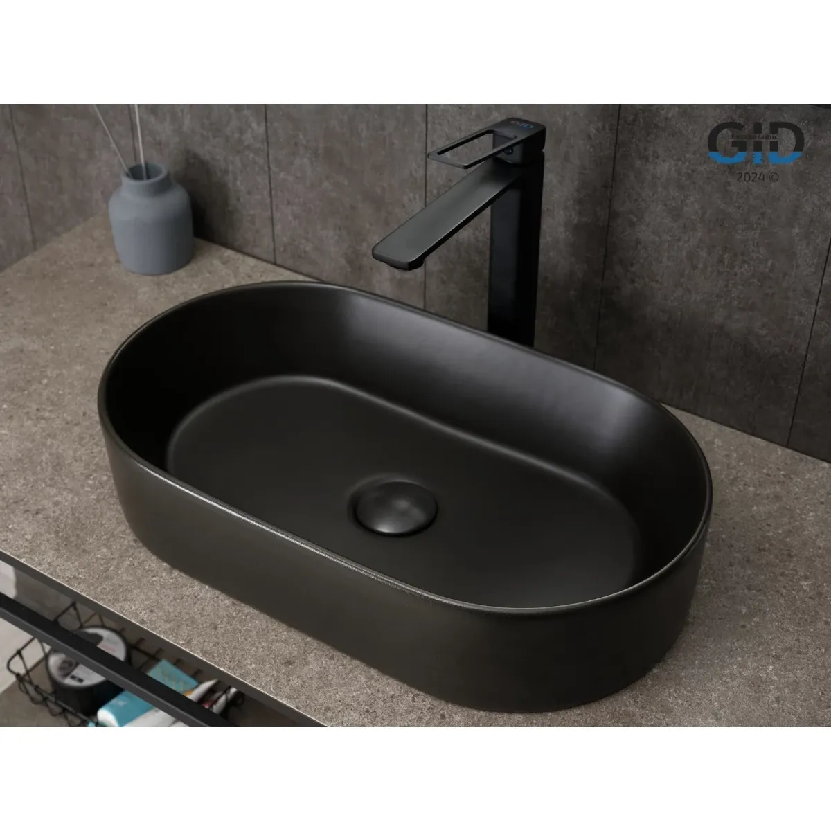 Раковина-чаша GID N9020bg 52,5x30,5 см, накладная, черный графит