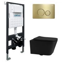 Комплект унитаза с инсталляцией Abber Rechteck AC1201MB-AC0105-AC0121MMG с клавишей золото матовое