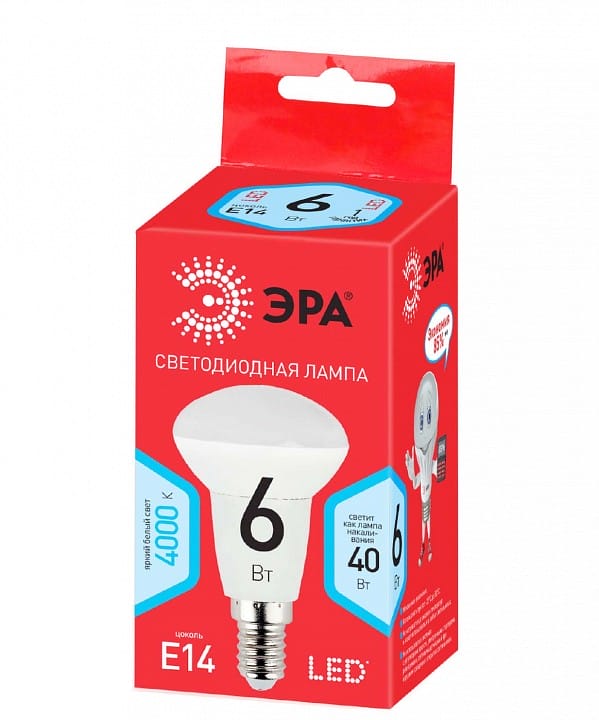 Лампа светодиодная Эра  E14 6Вт 4000K LED R50-6W-840-E14 R