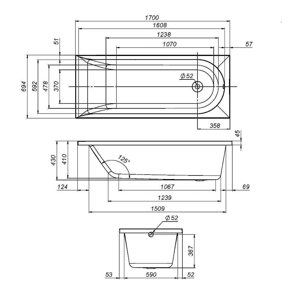Каркас для ванны AM.PM Spirit 170x70 W72A-170-070W-R2