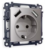 Розетка с заземлением и со шторкой и 2хUSB type A без рамки Ambrella Volt Quant MA509010