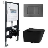 Комплект унитаза с инсталляцией Abber Rechteck AC1201MB-AC0105-AC0120NG с клавишей смыва никель