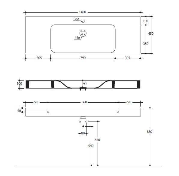 Раковина KERASAN Cento 140 3535 bi*1