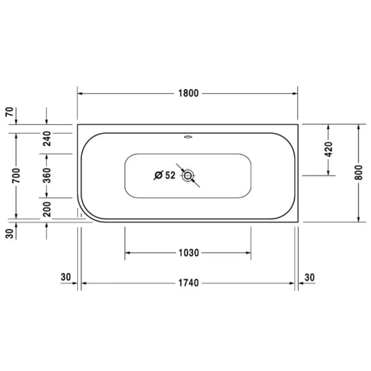 Акриловая ванна 180x80 см R Duravit Happy D.2 700317000000000
