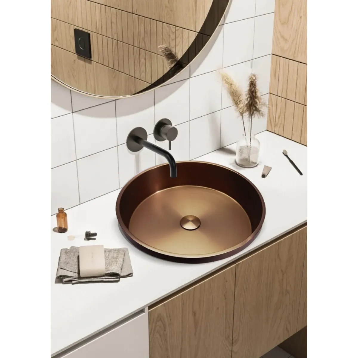 Раковина Abber Wasser Kreis AF2408MRG 41,6x41,6 см, встраиваемая сверху, розовое золото матовый