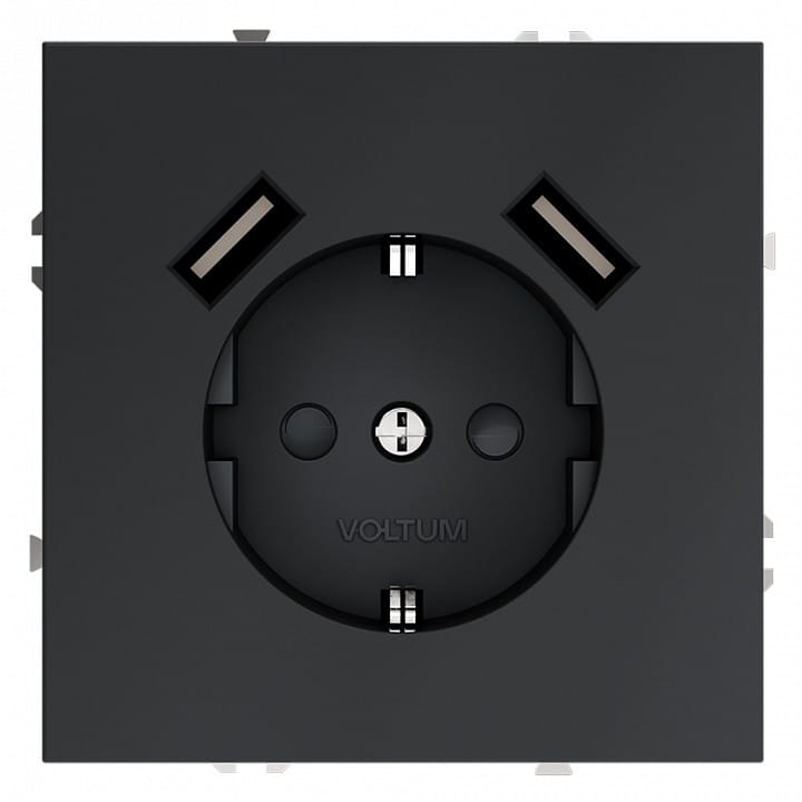Розетка с заземлением и со шторкой и 2хUSB type A, без рамки Voltum S70 VLS040407