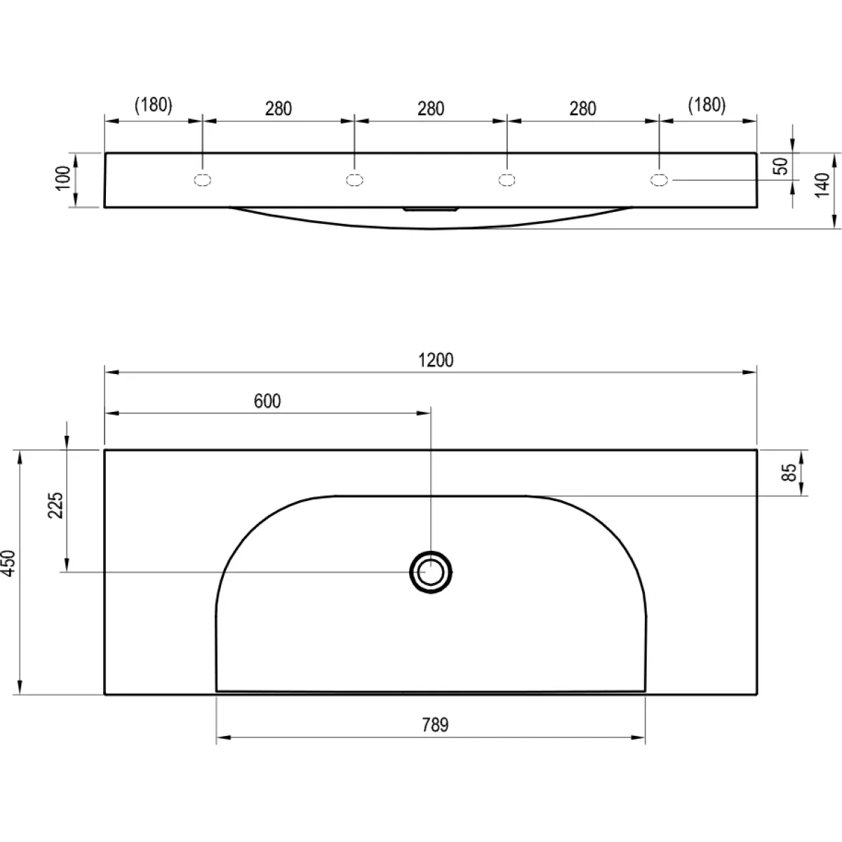 Раковина Ravak Lite XJX01312000 120x45 см S, накладная, подвесная, белый