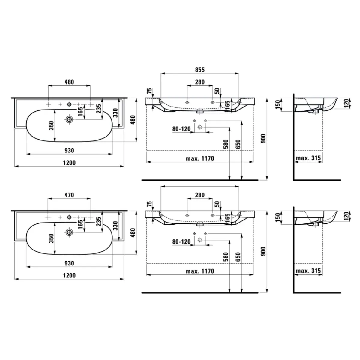 Раковина 120x48 см Laufen New Classic 8.1385.8.400.104.1