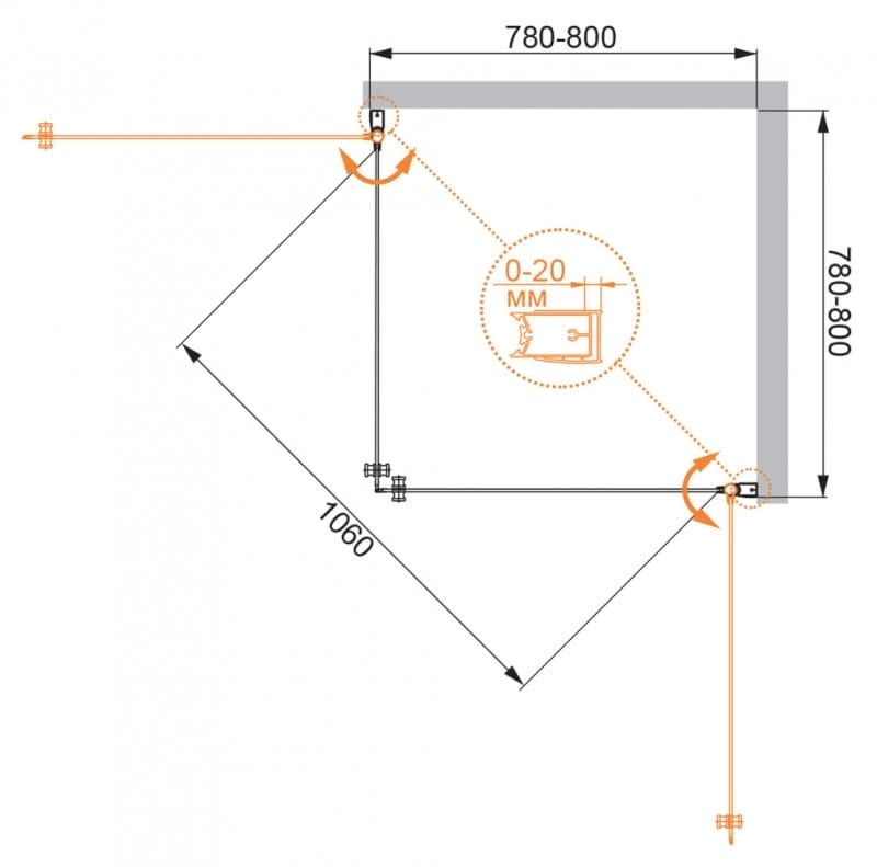 Душевой уголок Cezares Elena 80x80 ELENA-W-A-2-80-C-Cr