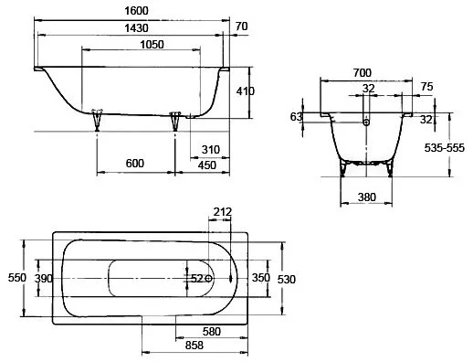 Стальная ванна Kaldewei Saniform Plus 160х70 1117.0001.3001 белый