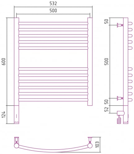 Электрический полотенцесушитель Сунержа Богема 3.0 выгнутая 600х500 31-5802-6050 матовый черный