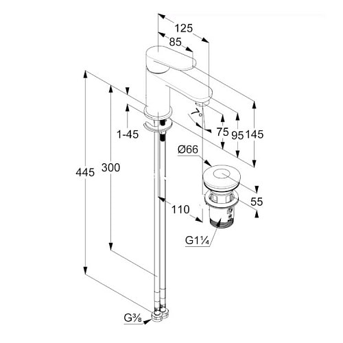 Смеситель для раковины Kludi X1 322663975 черный матовый