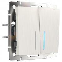 Выключатель двухклавишный с подсветкой без рамки Werkel перламутровый рифленый W1120113