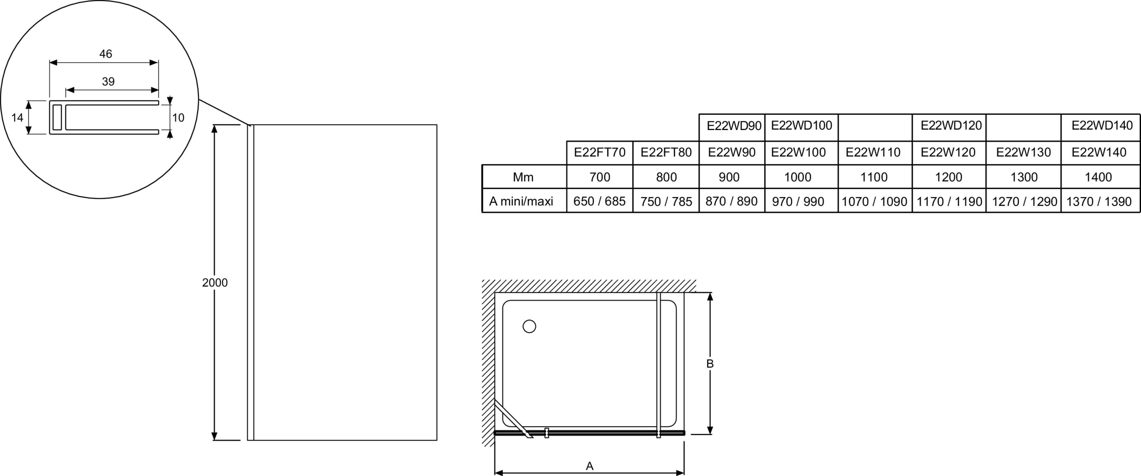 Душевая перегородка Jacob Delafon Contra E22W90-BLV