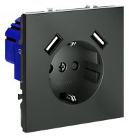 Розетка с заземлением и со шторкой и 2хUSB type A без рамки Voltum S70 VLS040406