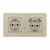 Розетка с заземлением и со шторкой и 2хUSB Arte Milano SET16-2 SET16-2-47-1-40-1 shampan