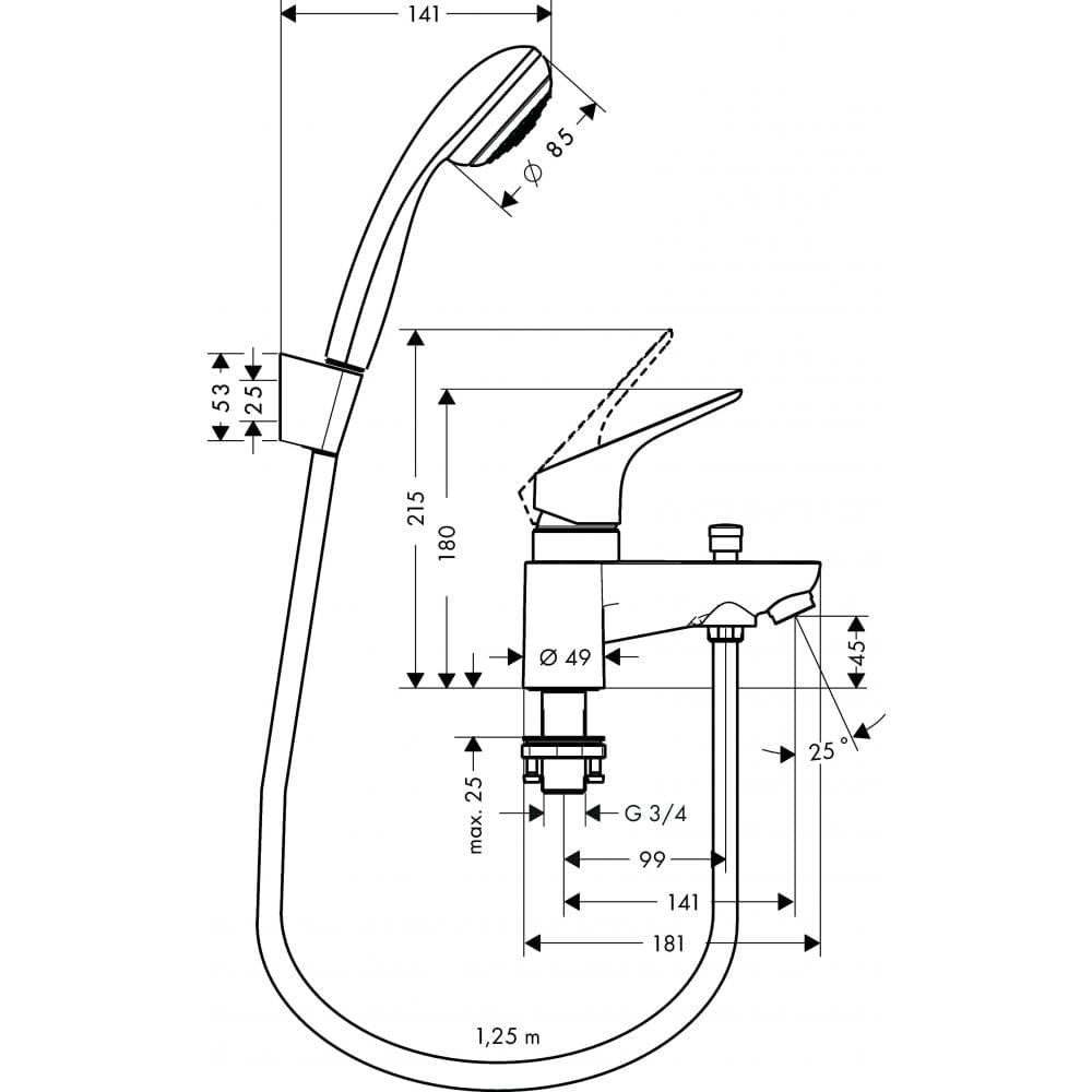 Смеситель на борт ванны hansgrohe Focus 31521000 с душем
