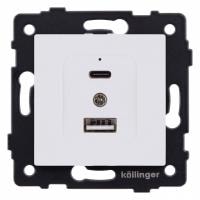 Розетка 2хUSB type A и C без рамки Kollinger  REA-037WM