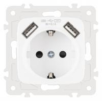 Розетка с заземлением и со шторкой и 2хUSB без рамки Arte Milano am-205 205.47-1.white