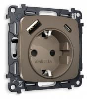 Розетка с заземлением и 2хUSB type A и C, без рамки Ambrella Volt OMEGA MO640010