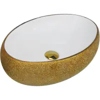 Раковина-чаша CeramaLux 433J 49x34 см, накладная, белый/золото