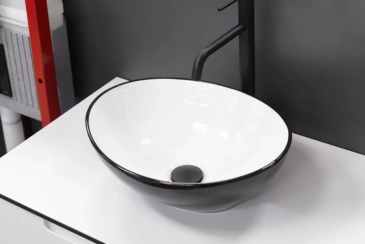 Раковина-чаша CeramaLux 7138BW 41,5x34,5 см, накладная, черный/белый