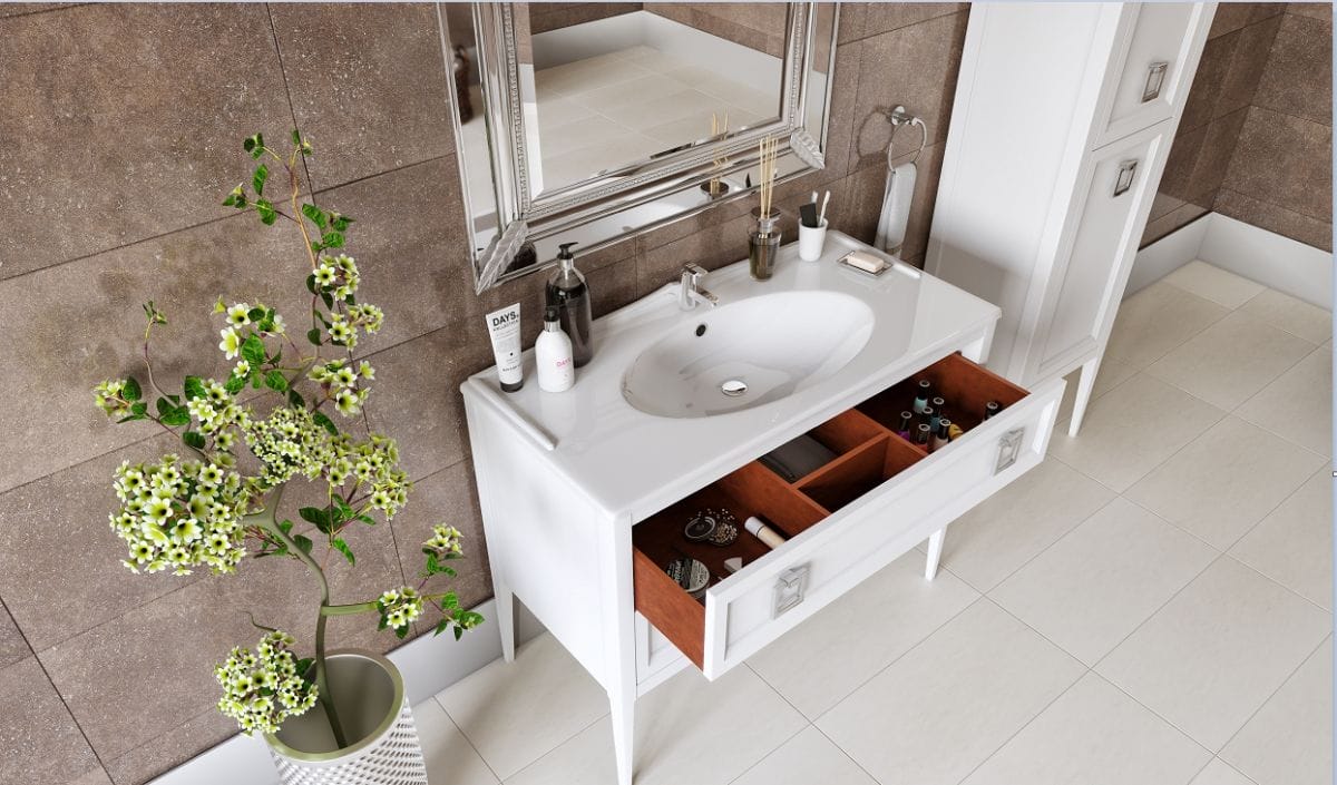 Тумба с раковиной Bagno Piu Vintage 96 белый матовый