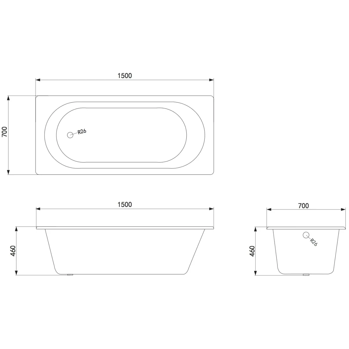 Ванна чугунная Timo Standard 3V Н0000018 150x70 см, с антискользящим покрытием, белый