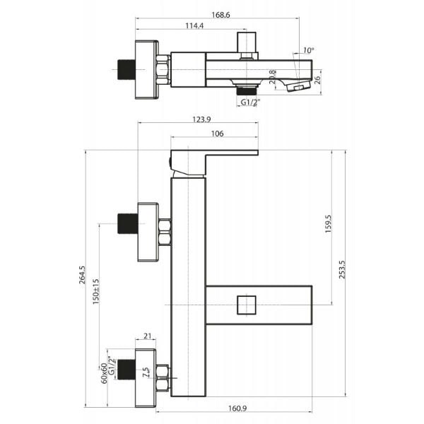 Смеситель для ванны и душа BelBagno Magna MAG-VASM-CRM