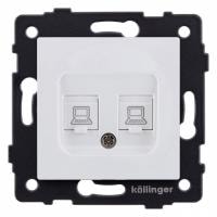 Розетка двойная Ethernet RJ-45 и со шторками, без рамки Kollinger  REA-019WM