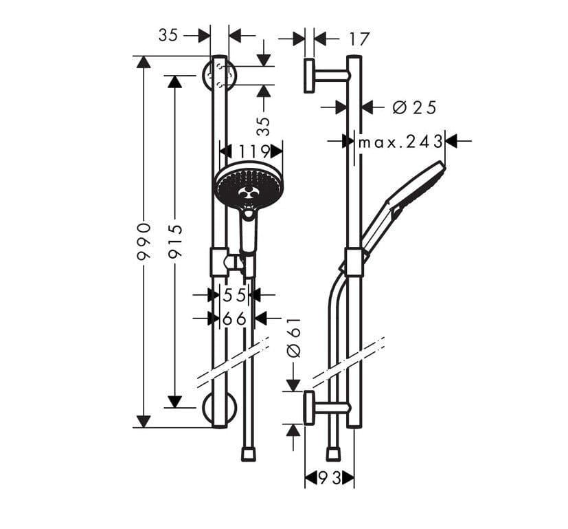 Душевой набор hansgrohe Raindance Select S 120 3jet 26322000 со штангой 90 см хром