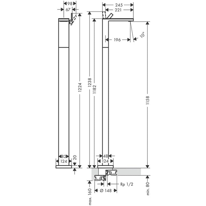 Напольный смеситель для раковины Axor MyEdition 47040600 хром/черное стекло