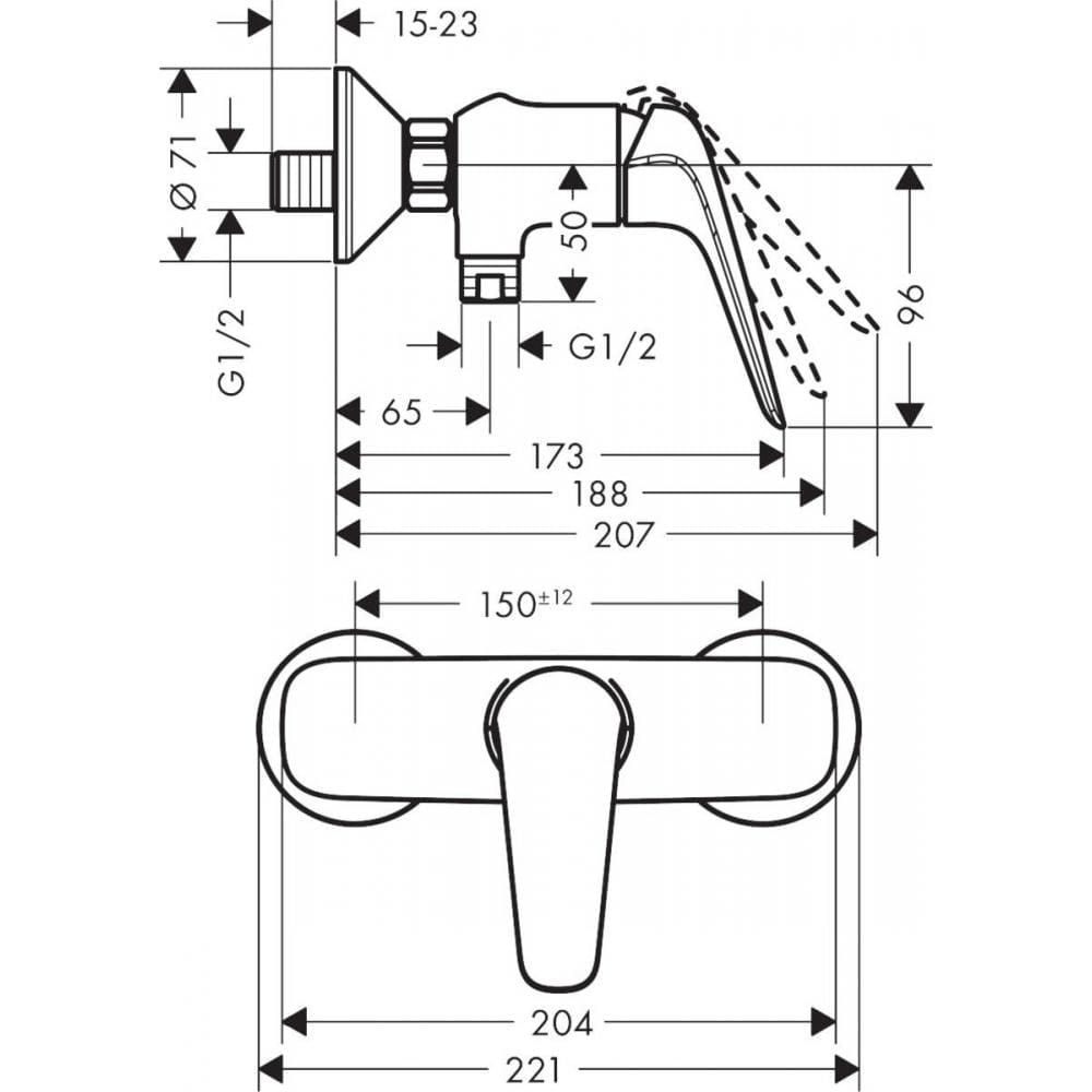 Смеситель для душа hansgrohe Novus 71062000 2 скорости потока хром