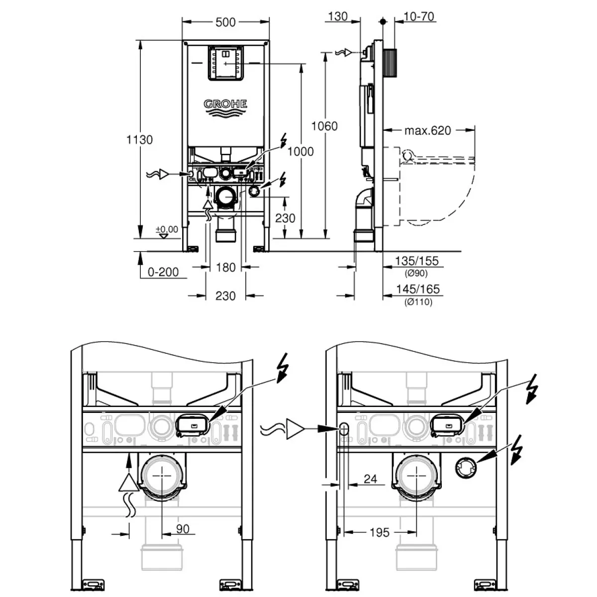 Инсталляция для унитаза Grohe Rapid XLS 39596000 c подводом воды для подключения унитаза-биде