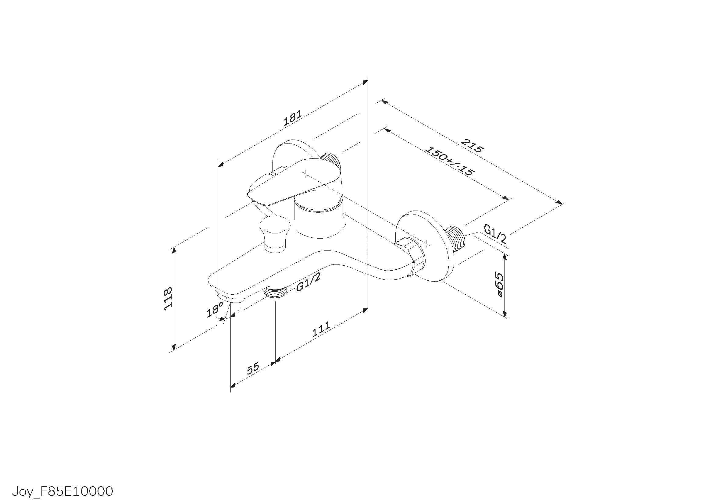 Смеситель для ванны и душа AM.PM Joy F85E10000 хром