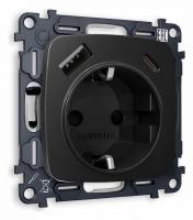 Розетка с заземлением и 2хUSB type A и C без рамки Ambrella Volt Quant MO810010