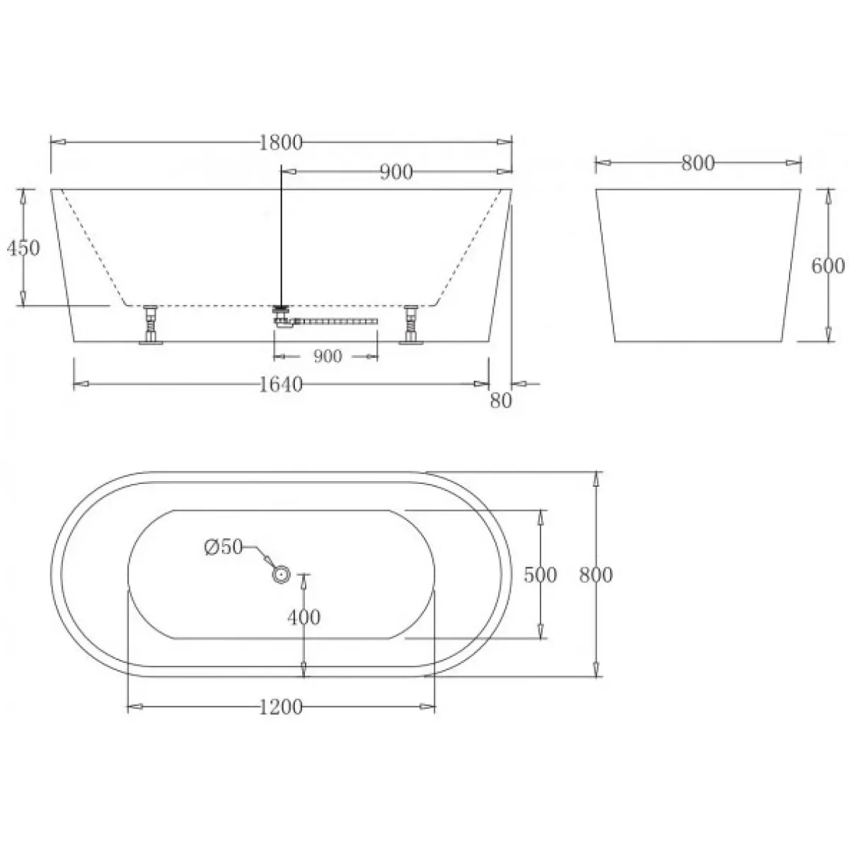 Акриловая ванна BelBagno BB71-1800-NERO-W0 180x80 см, отдельностоящая, черный матовый/белый