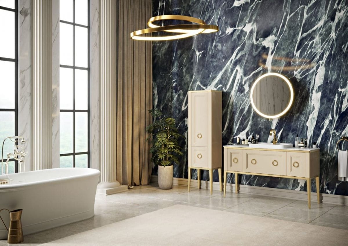 Тумба с раковиной Bagno Piu Tribeca 140 матовый капучино/золото