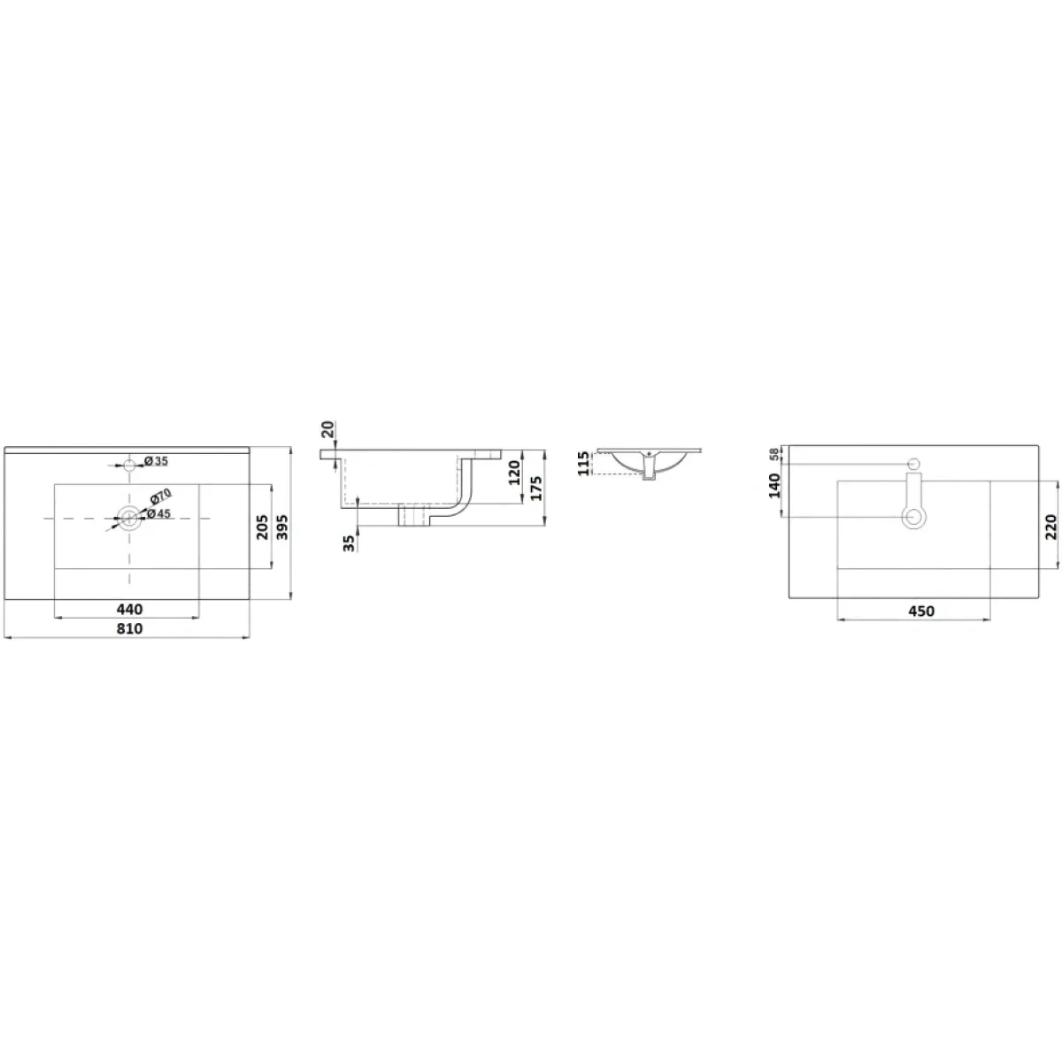 Раковина CeramaLux YJ-803-80 81x39,5 см, накладная, белый
