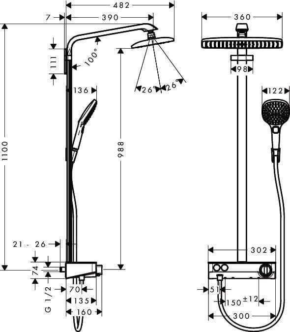 Душевая стойка hansgrohe Showerpipe 360 1jet с ShowerTablet Select 300 27288400 с термостатом