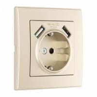 Розетка с заземлением и со шторкой и 2хUSB Arte Milano SET06-1 SET06-1-47-1 shampan